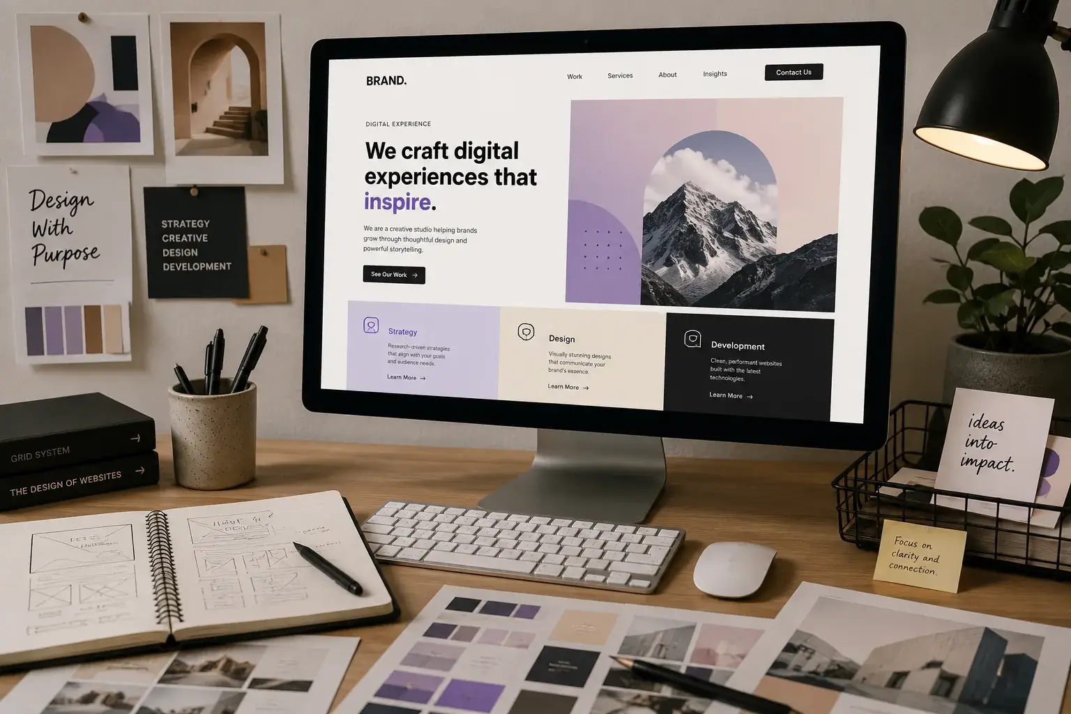 Monitor showing a creative agency website design in progress
